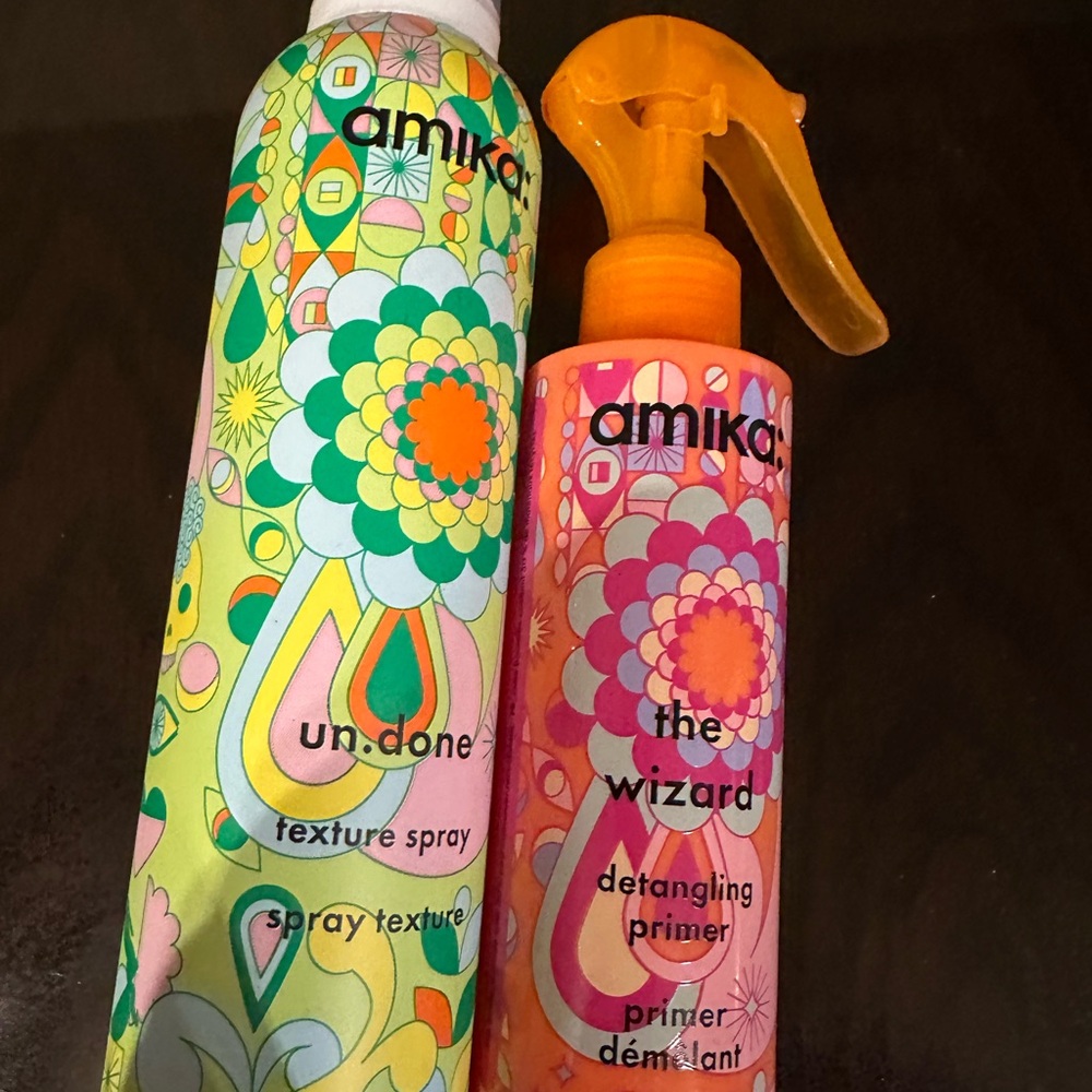 Amika Vibrant Hair Care Spray Set Green and Pink brand new never used.